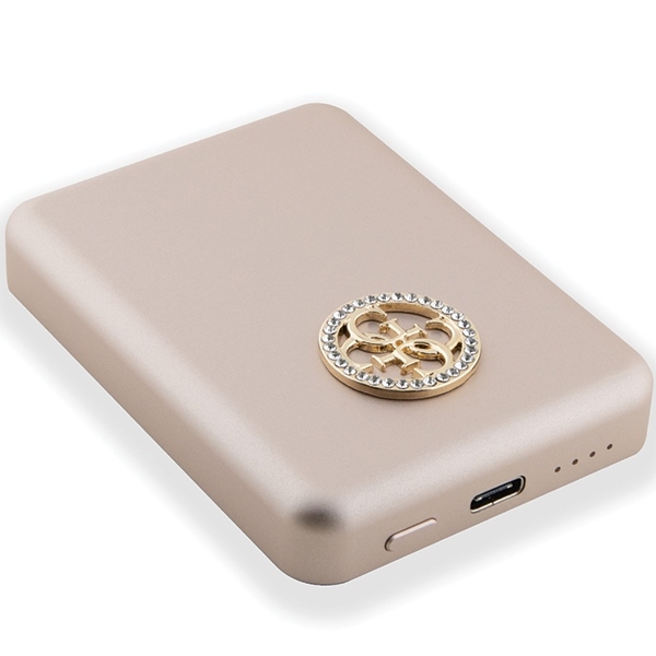 Guess Powerbank 15W 5000mAh MagSafe 4G Strassed Metal Logo + kabel, złote