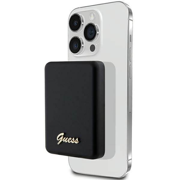  Guess Powerbank 15W 5000mAh MagSafe 4G Strassed  Metal Script Logo + kabel, czarny