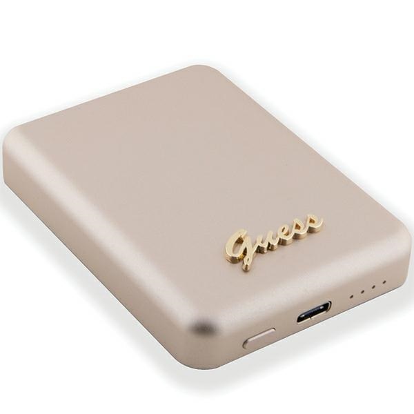  Guess Powerbank 15W 5000mAh MagSafe 4G Strassed  Metal Script Logo + kabel, złote
