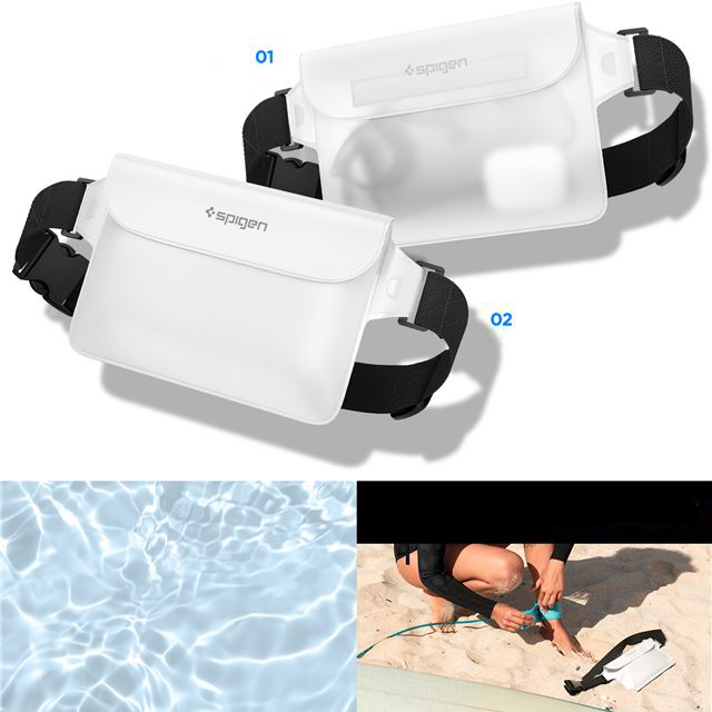 Oryginalna saszetka wodoszczelna od marki Spigen z serii Aqua Shield A620 Universal Waterproof Pouch Bag 2-Pack uniwersalna, 2 sztuki: biała i przezroczysto-biała