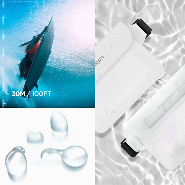 Oryginalna saszetka wodoszczelna od marki Spigen z serii Aqua Shield A620 Universal Waterproof Pouch Bag 2-Pack uniwersalna, 2 sztuki: biała i przezroczysto-biała