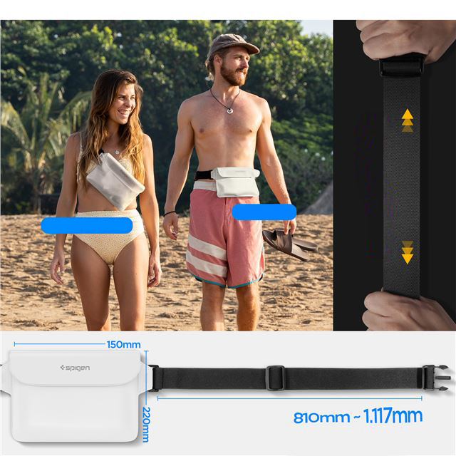 Oryginalna saszetka wodoszczelna od marki Spigen z serii Aqua Shield A620 Universal Waterproof Pouch Bag 2-Pack uniwersalna, 2 sztuki: biała i przezroczysto-biała