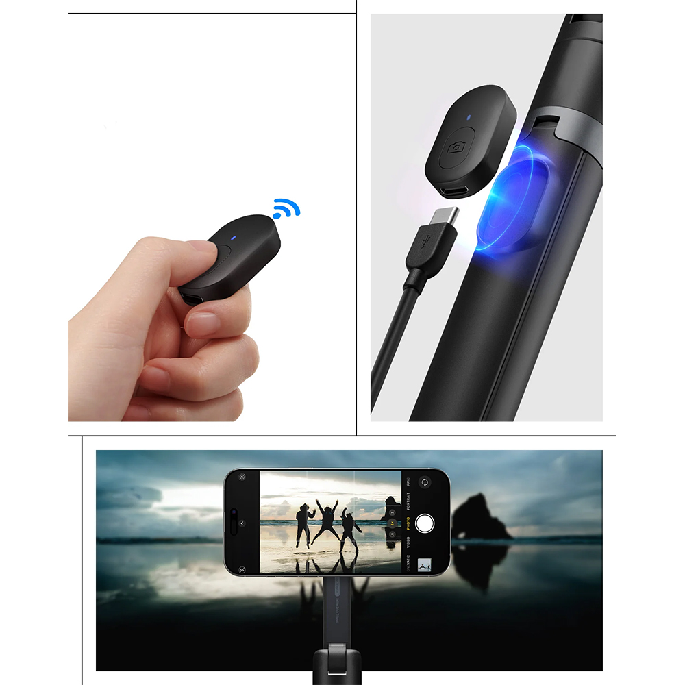 Spigen Selfie Stick Tripod, statyw magnes MagSafe uniwersalny kontroler, stabilny, czarny