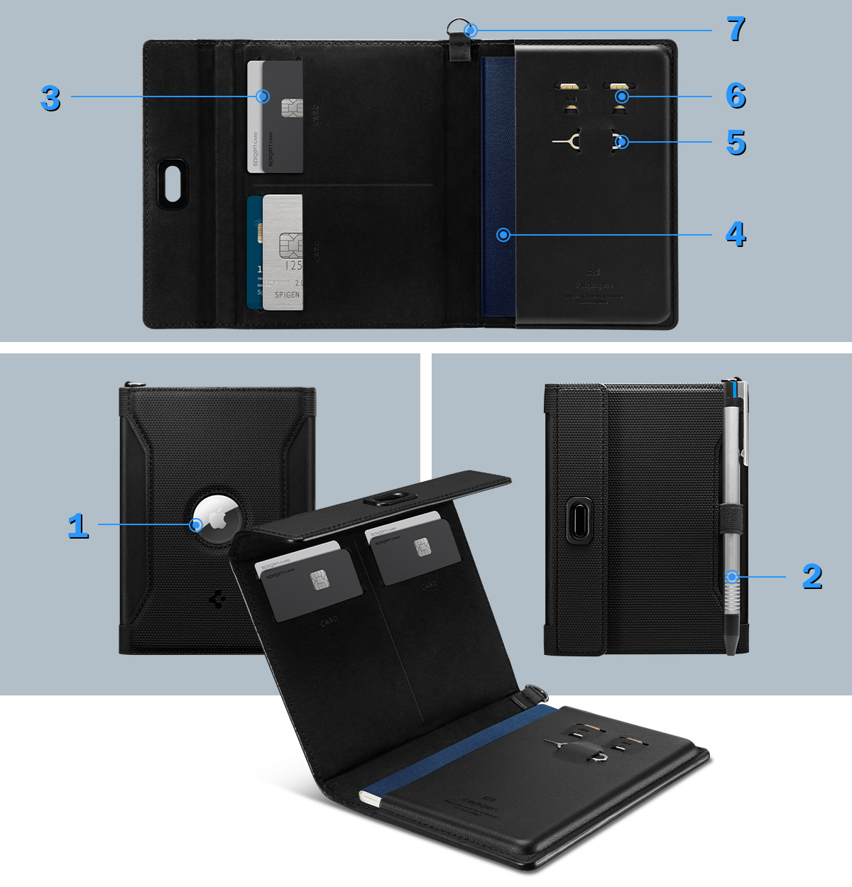 Portfel RFID, etui na karty/paszport/dokumenty/AirTag'a, Spigen Universal Passport Holder AirTag, czarny