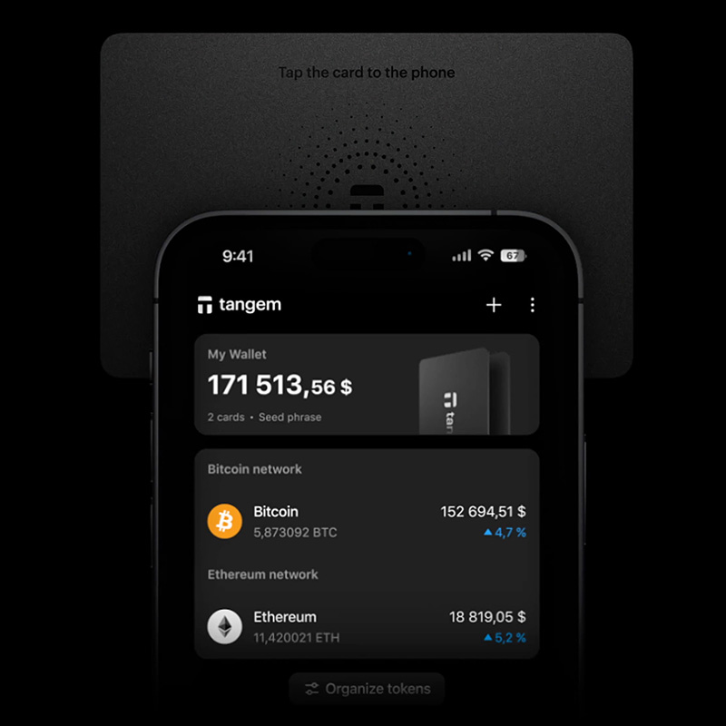 Portfel sprzętowy do kryptowalut Tangem Wallet, zestaw kart NFC, 3 sztuki, czarny.