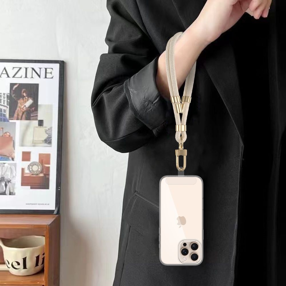 Smyczka na nadgartek do telefonu Tech-Protect C4S Rope Wrist Strap, beżowa ze złotymi elementami