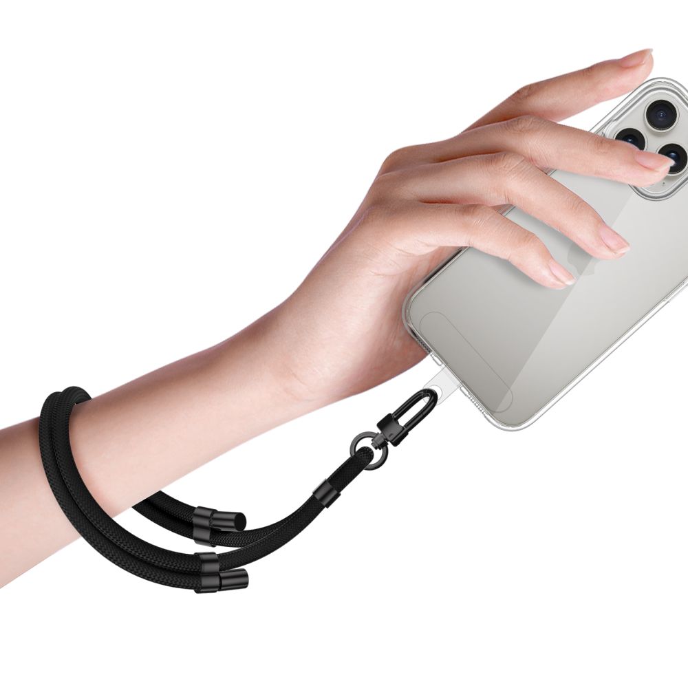 Smyczka na nadgartek do telefonu Tech-Protect C4S Rope Wrist Strap, czarna z czarnymi elementami