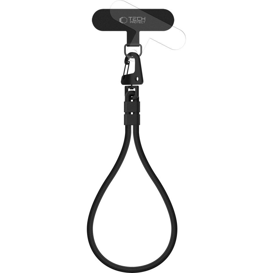 Smyczka na nadgarstek do telefonu Tech-Protect C8S Rope Wrist Strap, czarna z czarnymi elementami