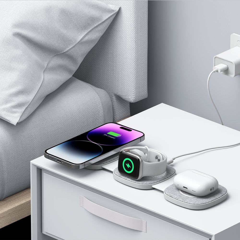 Ładowarka indukcyjna Tech-Protect Qi15W A31 3w1 Magnetic Magsafe Wireless Charger, szara.