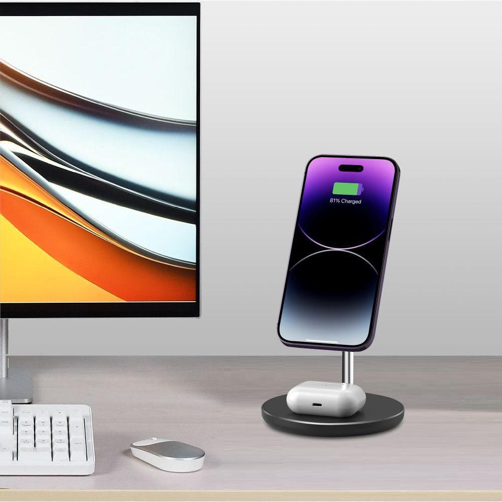 Ładowarka indukcyjna 2w1 Tech-Protect Qi15W A39 Magnetic Stand Wireless Charger, czarna.
