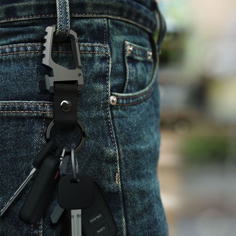 Brelok do kluczy, Tech-Protect Slidelock Carabiner Keychain Gunmetal, z karabińczykiem i otwieraczem butelek, czarny