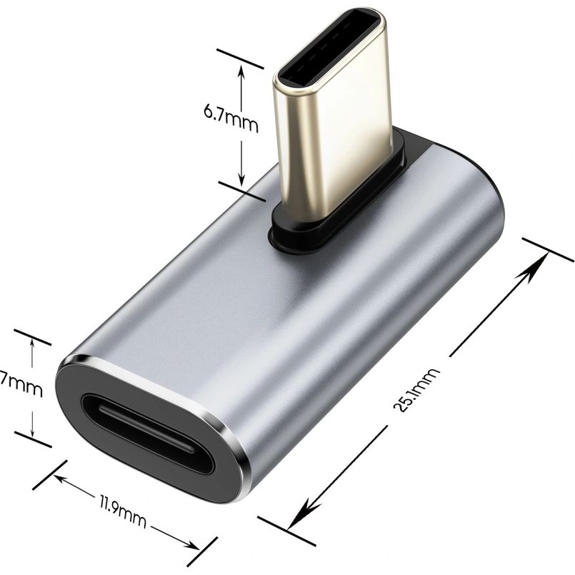 Adapter kątowy USB-C do USB-C, Tech-Protect UltraBoost AA03, 100W, 40Gb/s, szary. Adapter USB-C z aluminium, ładowanie 100W, szybki transfer danych, trwała konstrukcja.