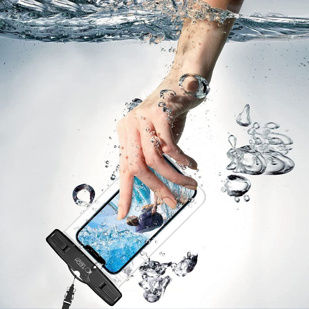 Etui wodoszczelne marki Tech-Protect z serii Universal Waterproof dla urządzeń mobilnych do 6,9" + smycz, czarno-pomarańczowe