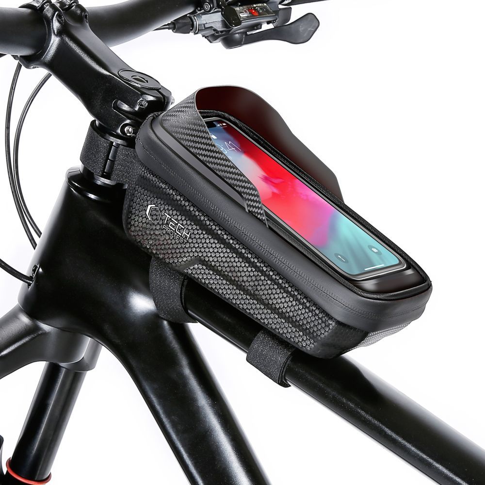 Sakwa rowerowa na telefon, torba, uchwyt na rower na ramę, kierownicę Tech-Protect V2 M, czarna