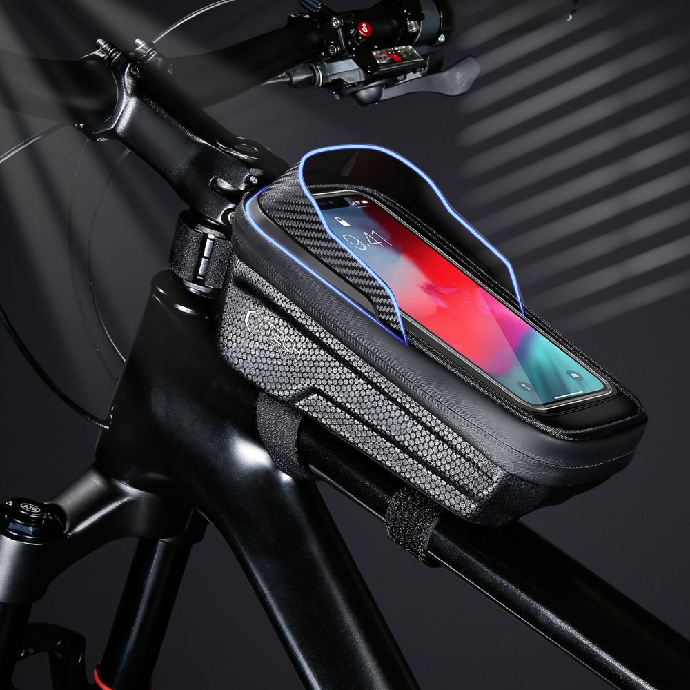 Sakwa rowerowa na telefon, torba, uchwyt na rower na ramę, kierownicę Tech-Protect V2 M, czarna