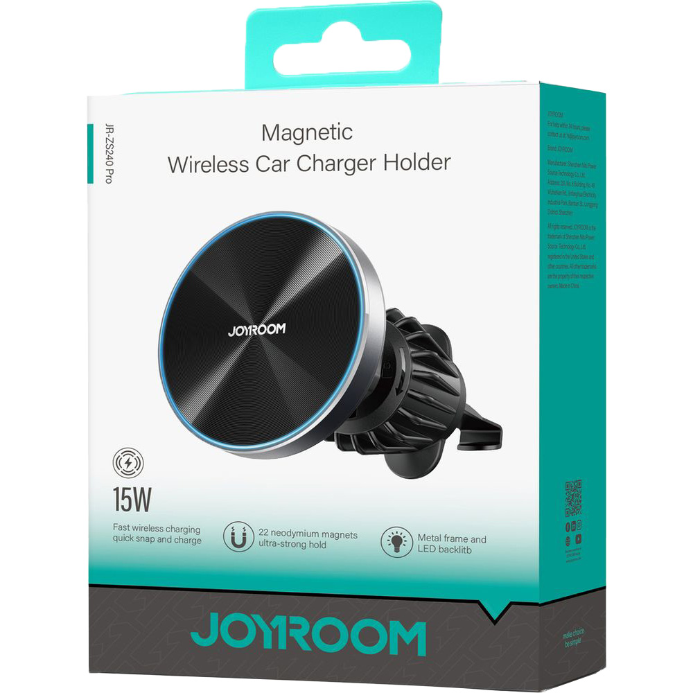 Uchwyt samochodowy magnetyczny na telefon na kratkę nawiewu, 15W, Joyroom JR-ZS240 Pro, czarny