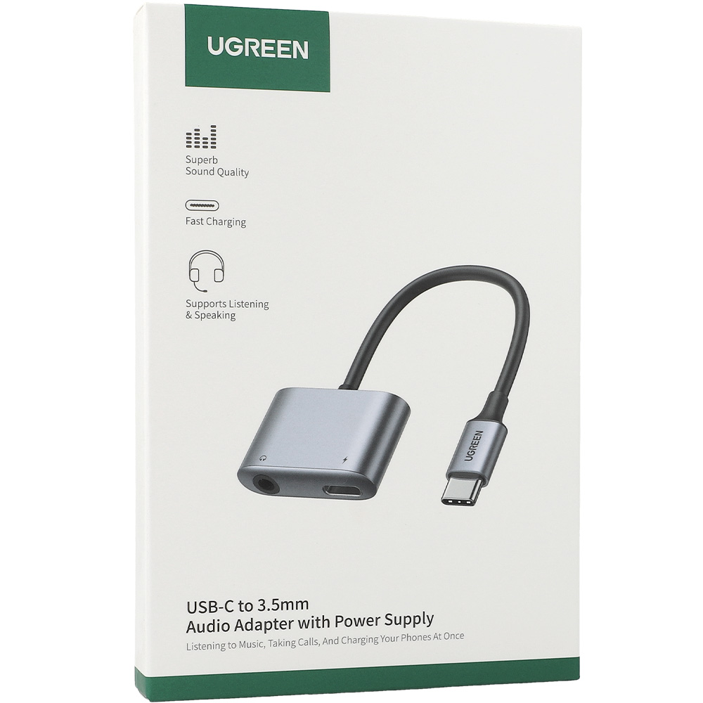 Adapter, przejściówka USB-C - USB-C / Minijack 3.5mm, Ugreen CM231, DAC, PD, QC 30W, szary