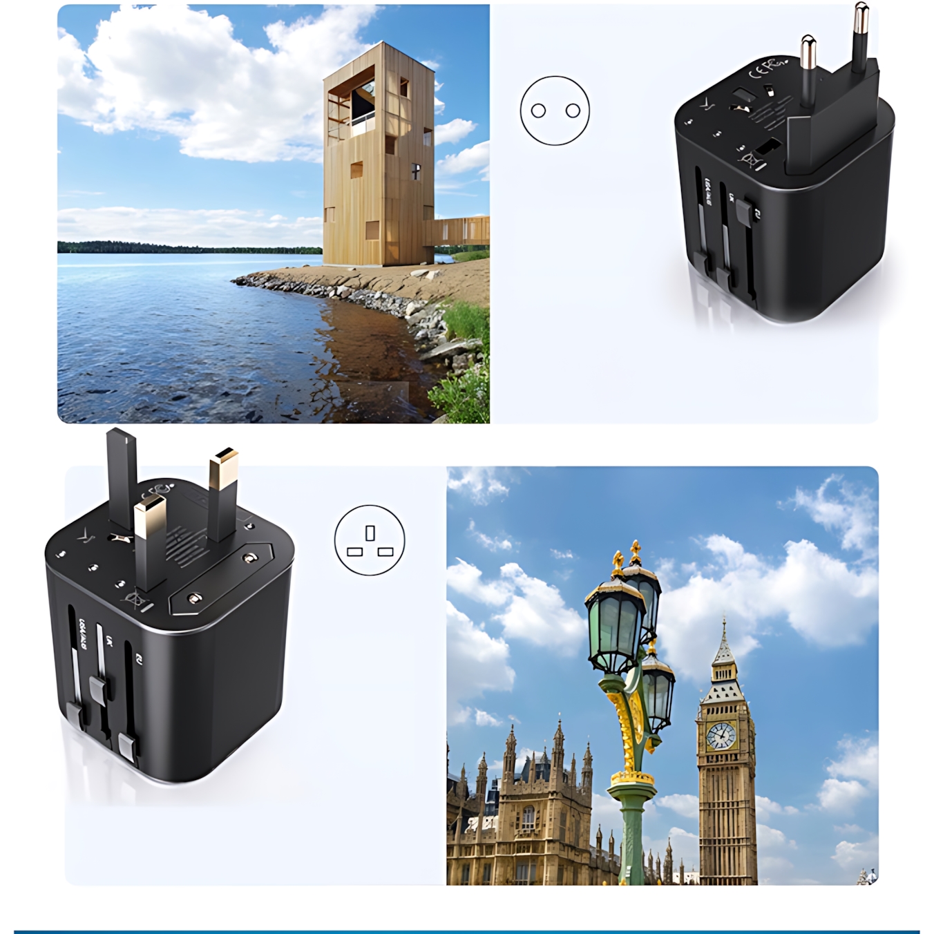 Adapter / przejściówka Yesido Universal UK, EU, USA, AUS, China, czarna.