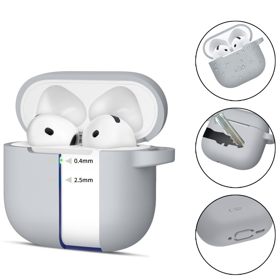 Etui Tech-Protect Silicone Hook do Apple AirPods 4, szare.