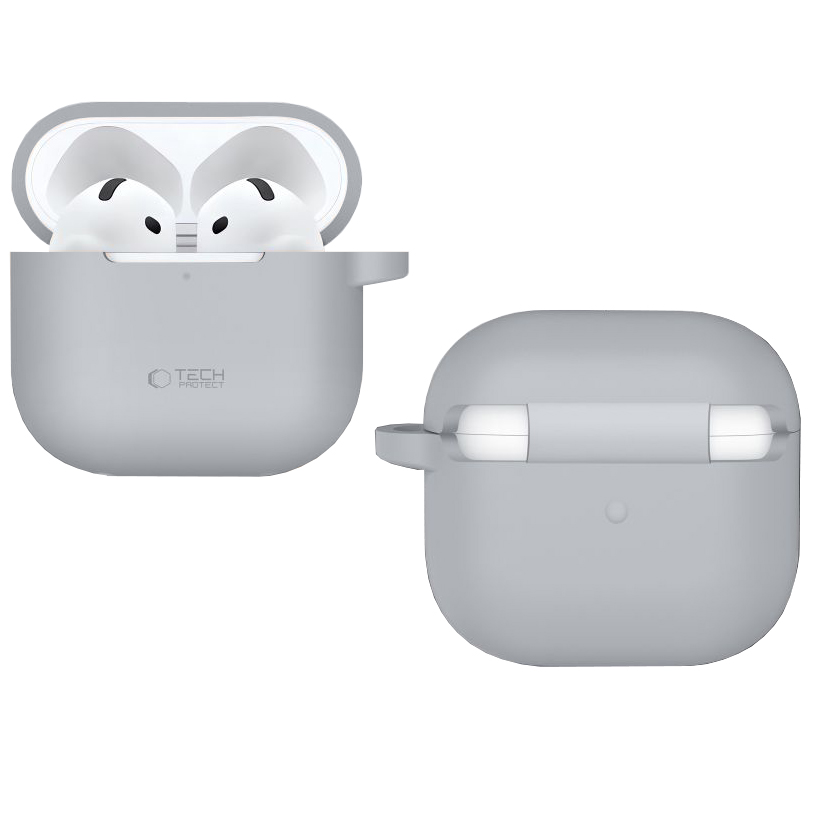 Etui Tech-Protect Silicone Hook do Apple AirPods 4, szare.