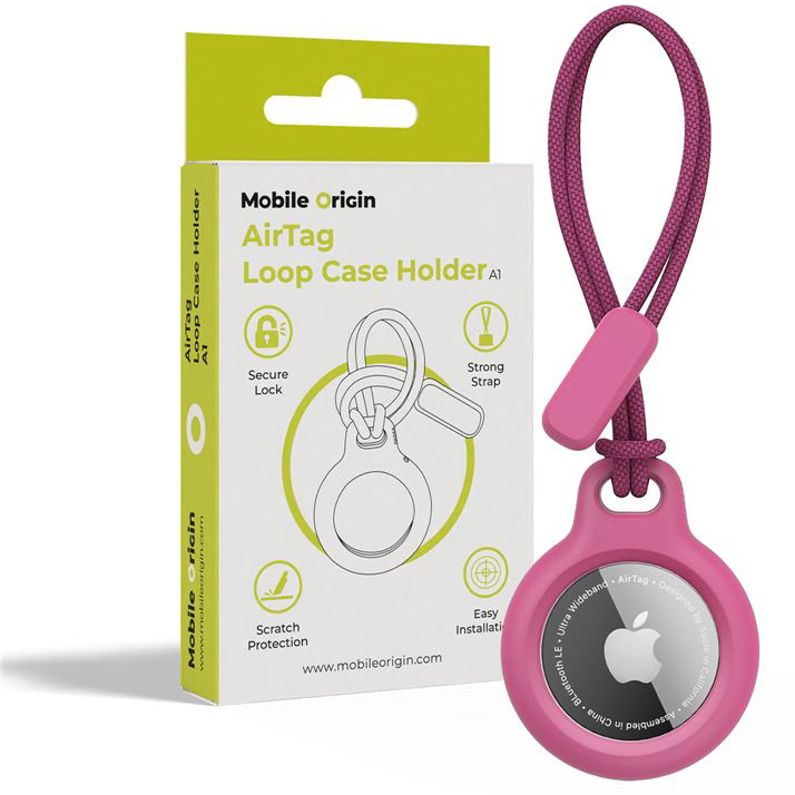 Mobile Origin Airtag Loop Case Holder A1, minimalistyczna ochrona AirTag, akcesorium praktyczne eleganckie solidne, różowe