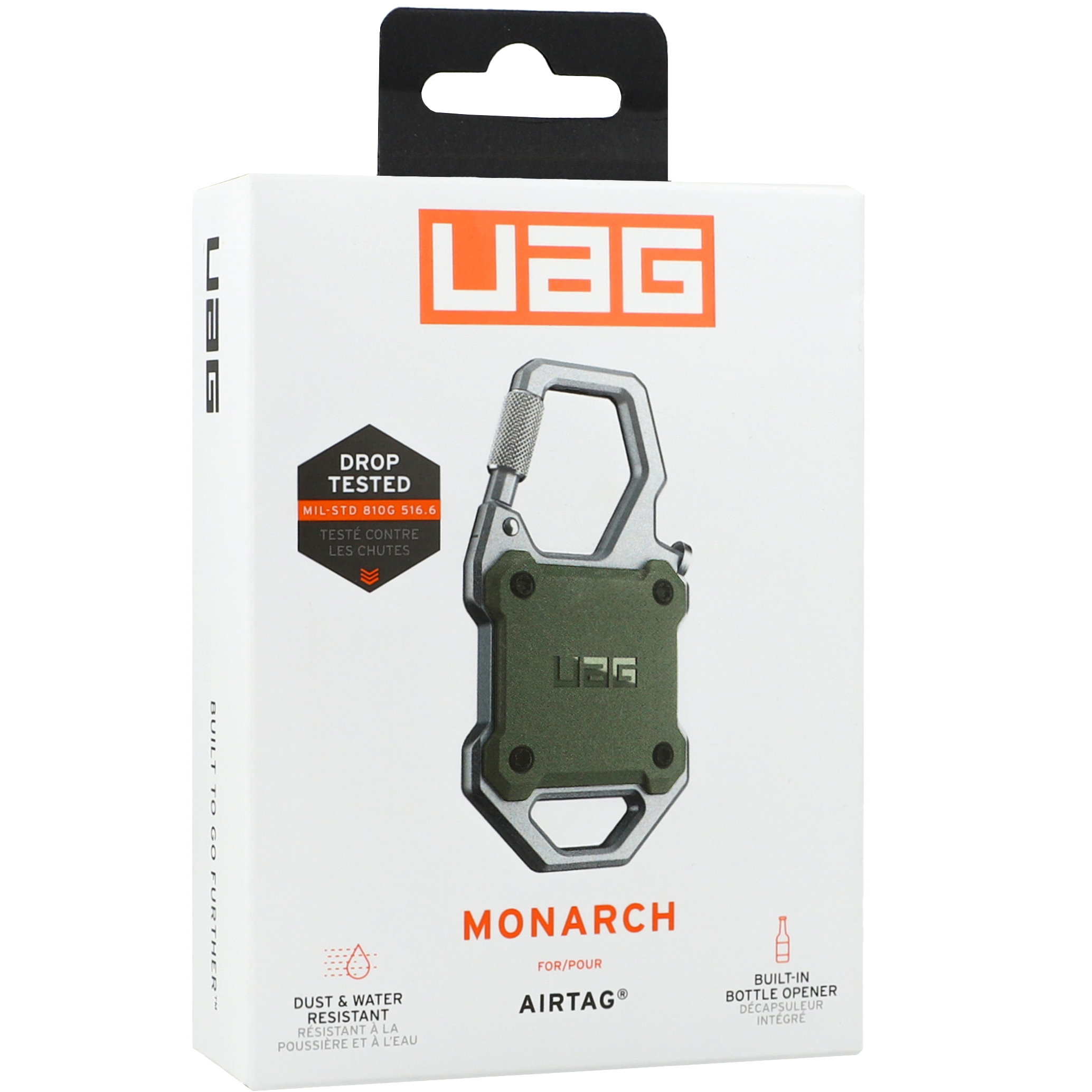 urban armor gear Monarch AirTag Carabiner, solidna ochrona, trwałość, codzienne użytkowanie, akcesorium AirTag, zielony