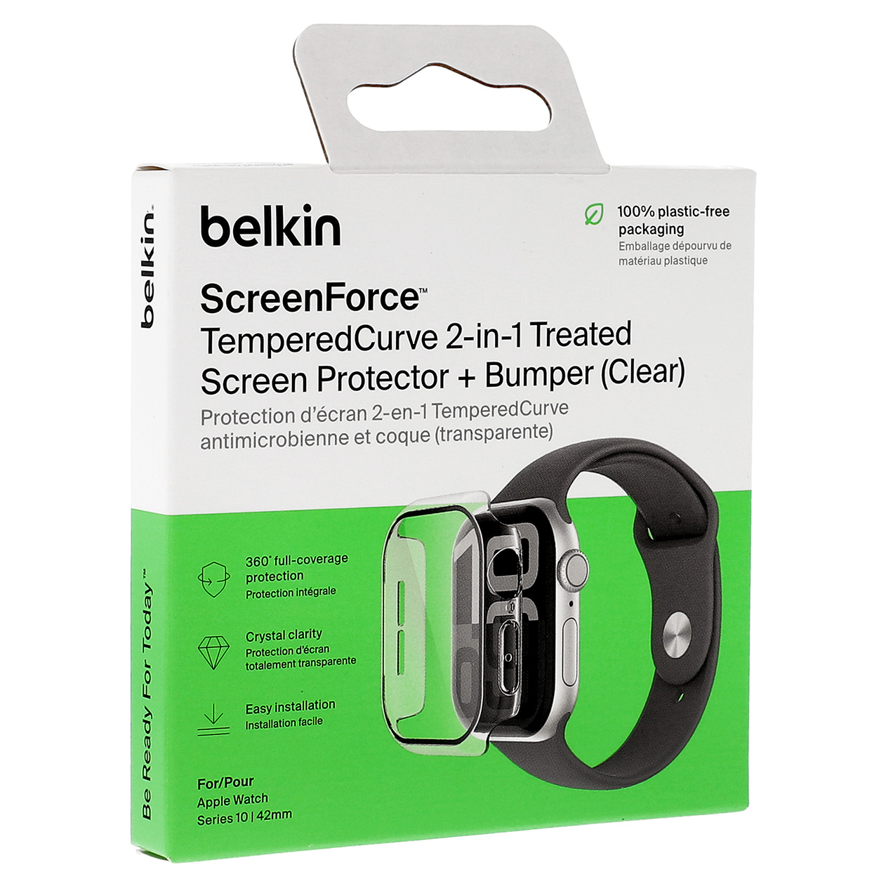 Etui + szkło hartowane Belkin ScreenForce TemperedCurve 2-in-1 Treated Screen Protector + Bumper do Apple Watch 10 42mm, przezroczysto-czarne