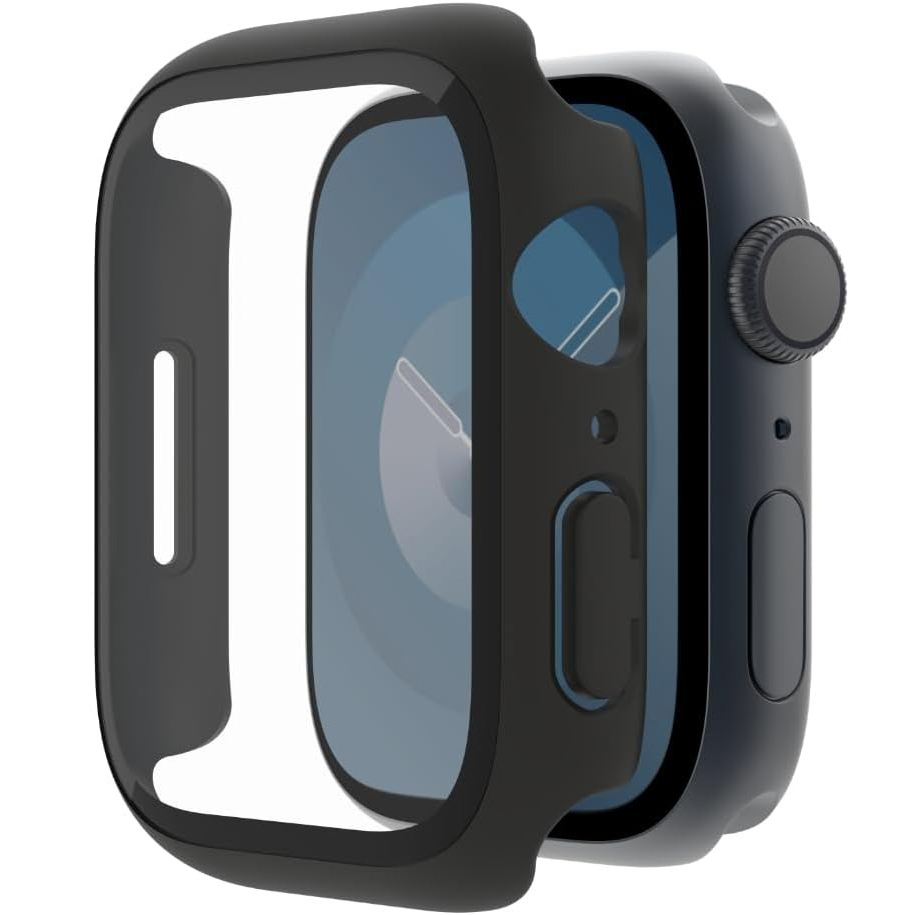 Etui + szkło hartowane Belkin ScreenForce TemperedCurve 2-in-1 Treated Screen Protector + Bumper do Apple Watch 9 / 8 / 7 (45 mm) i Apple Watch SE 2022 / SE / 6 / 5 / 4 (44 mm), czarne
