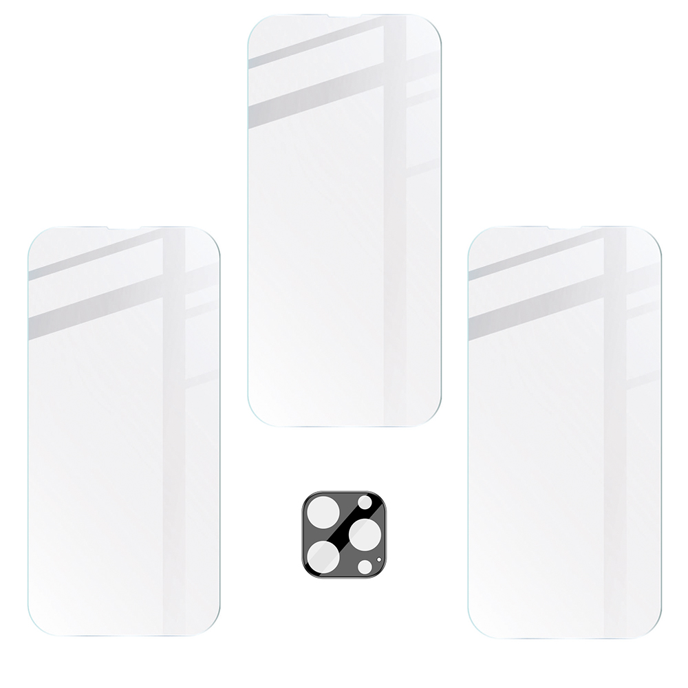 Gehärtetes Glas Bizon Glass Clear 2 - 3 Stück + Kameraschutz, iPhone 14 Pro