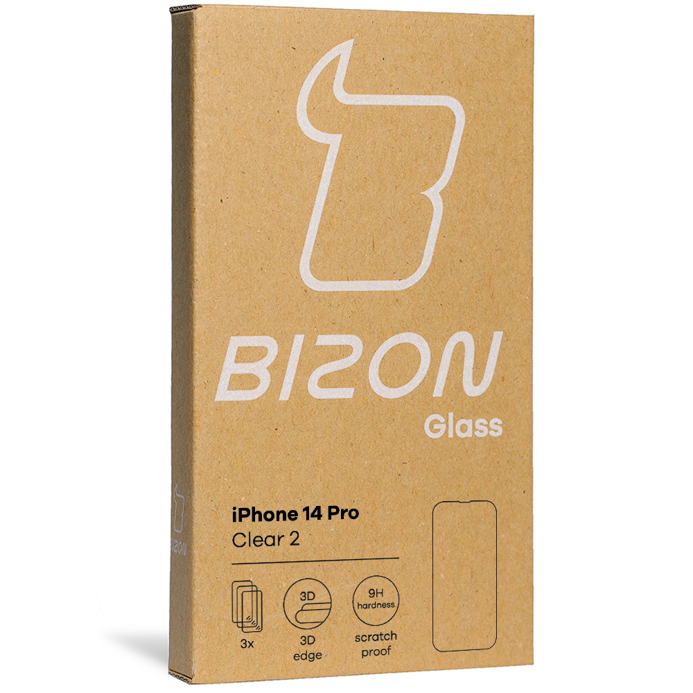 Gehärtetes Glas Bizon Glass Clear 2 - 3 Stück + Kameraschutz, iPhone 14 Pro