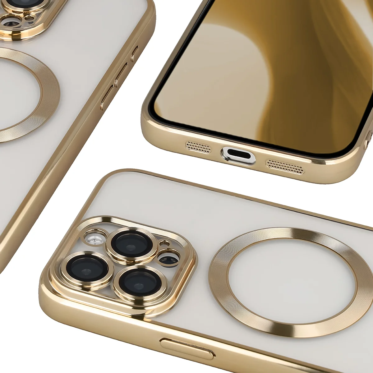 Metaliczna ramka, podniesione krawędzie i zintegrowane osłony w etui Bizon Case GuardO do Apple iPhone 15 Pro Max
