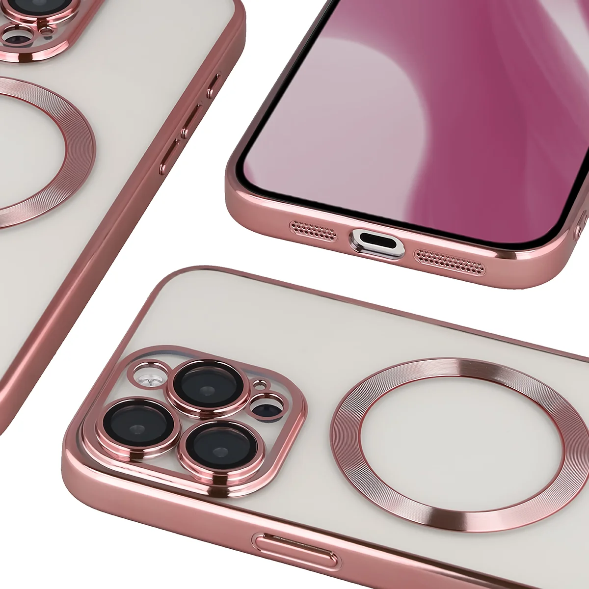 Metaliczna ramka, podniesione krawędzie i zintegrowane osłony w etui Bizon Case GuardO do Apple iPhone 15 Pro Max