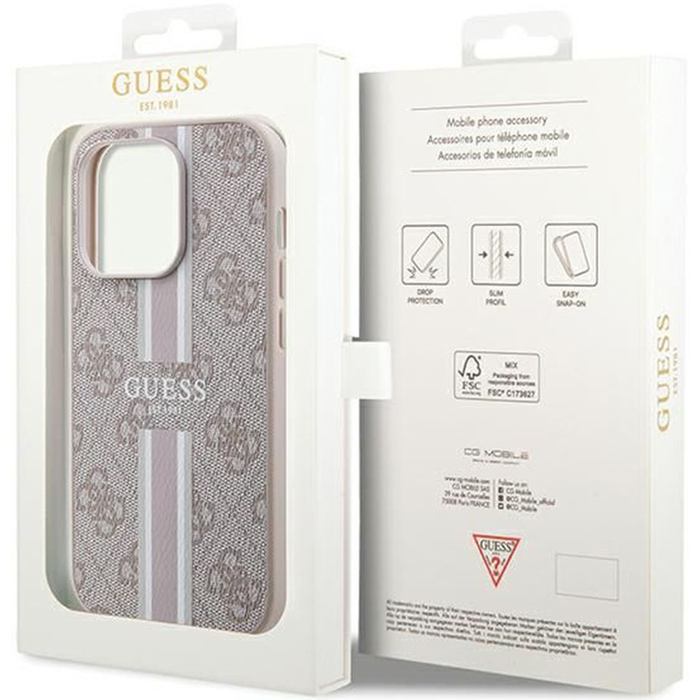 Etui Guess hardcase 4G Printed Stripes MagSafe do Apple iPhone 15 Pro Max, różowe