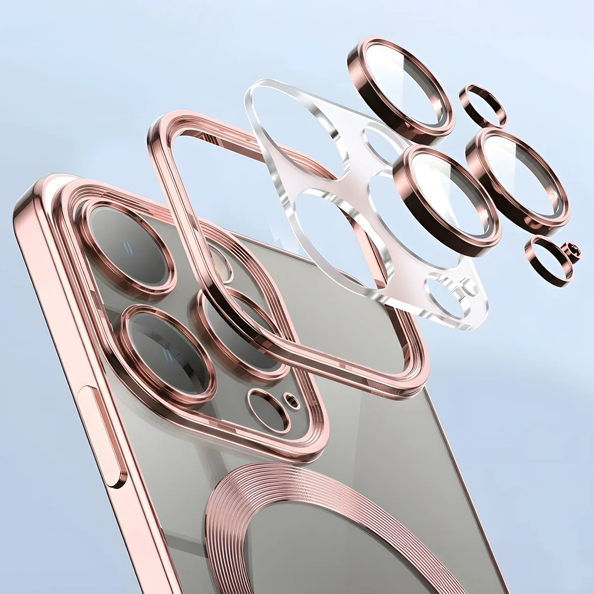Zbliżenie na wbudowaną ochronę aparatu w Bizon Case GuardO do Apple iPhone 15 Pro