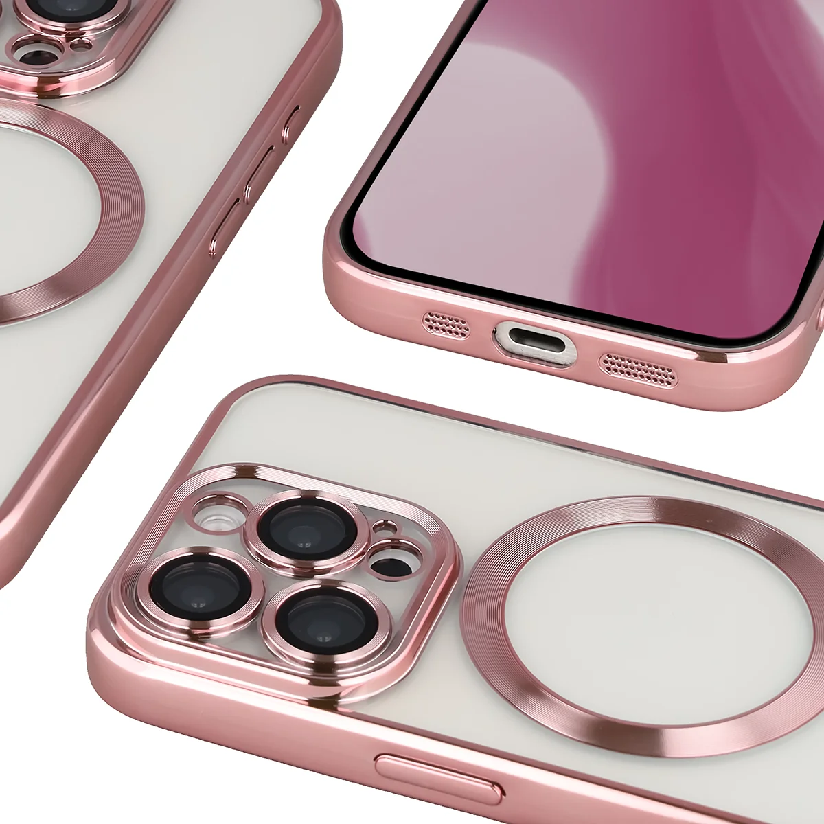 Metaliczna ramka, podniesione krawędzie i zintegrowane osłony w etui Bizon Case GuardO do Apple iPhone 15 Pro