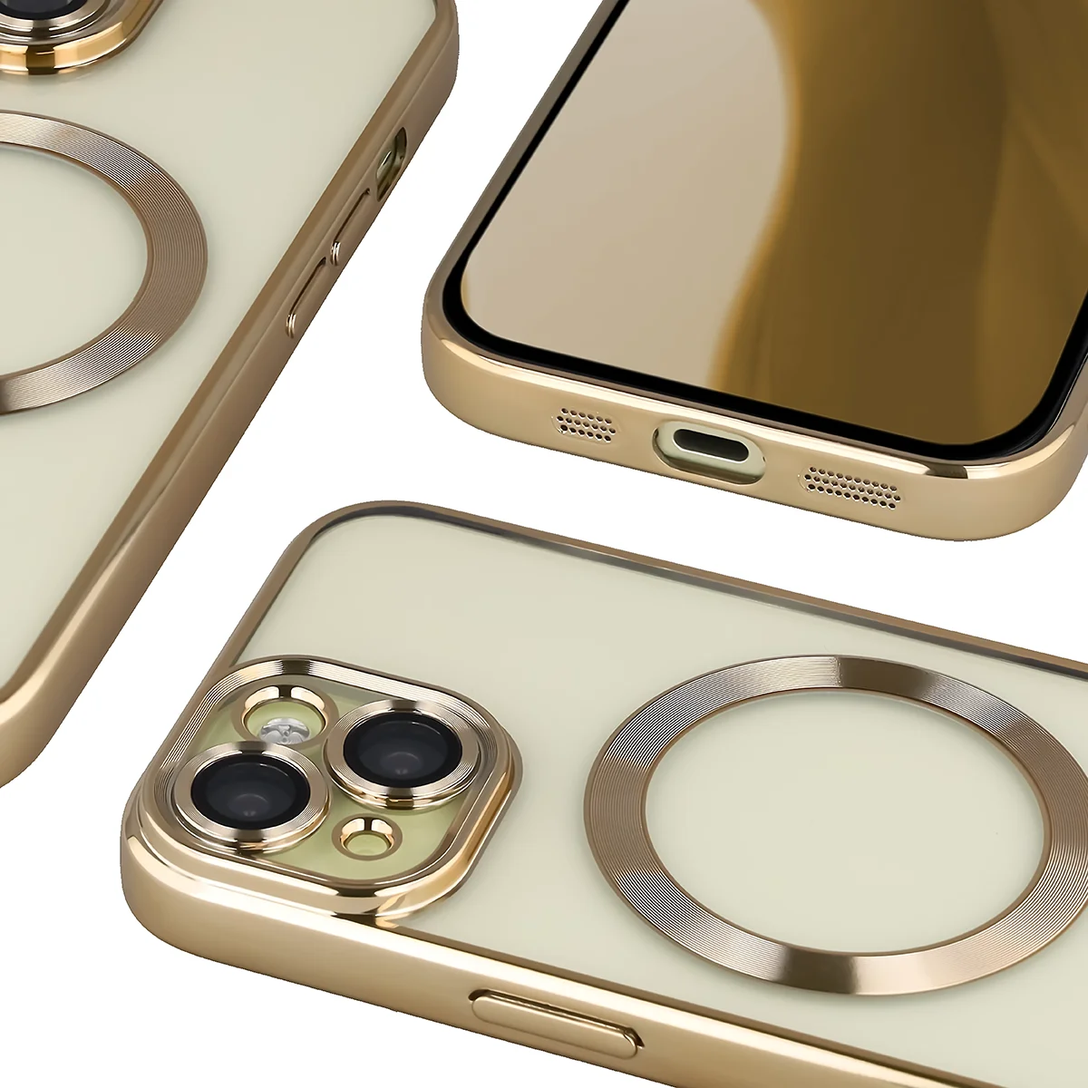Metaliczna ramka, podniesione krawędzie i zintegrowane osłony w etui Bizon Case GuardO do Apple iPhone 15