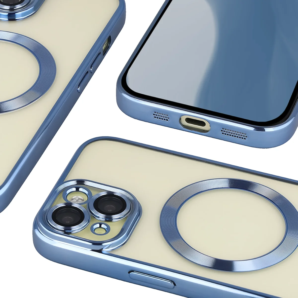 Metaliczna ramka, podniesione krawędzie i zintegrowane osłony w etui Bizon Case GuardO do Apple iPhone 15