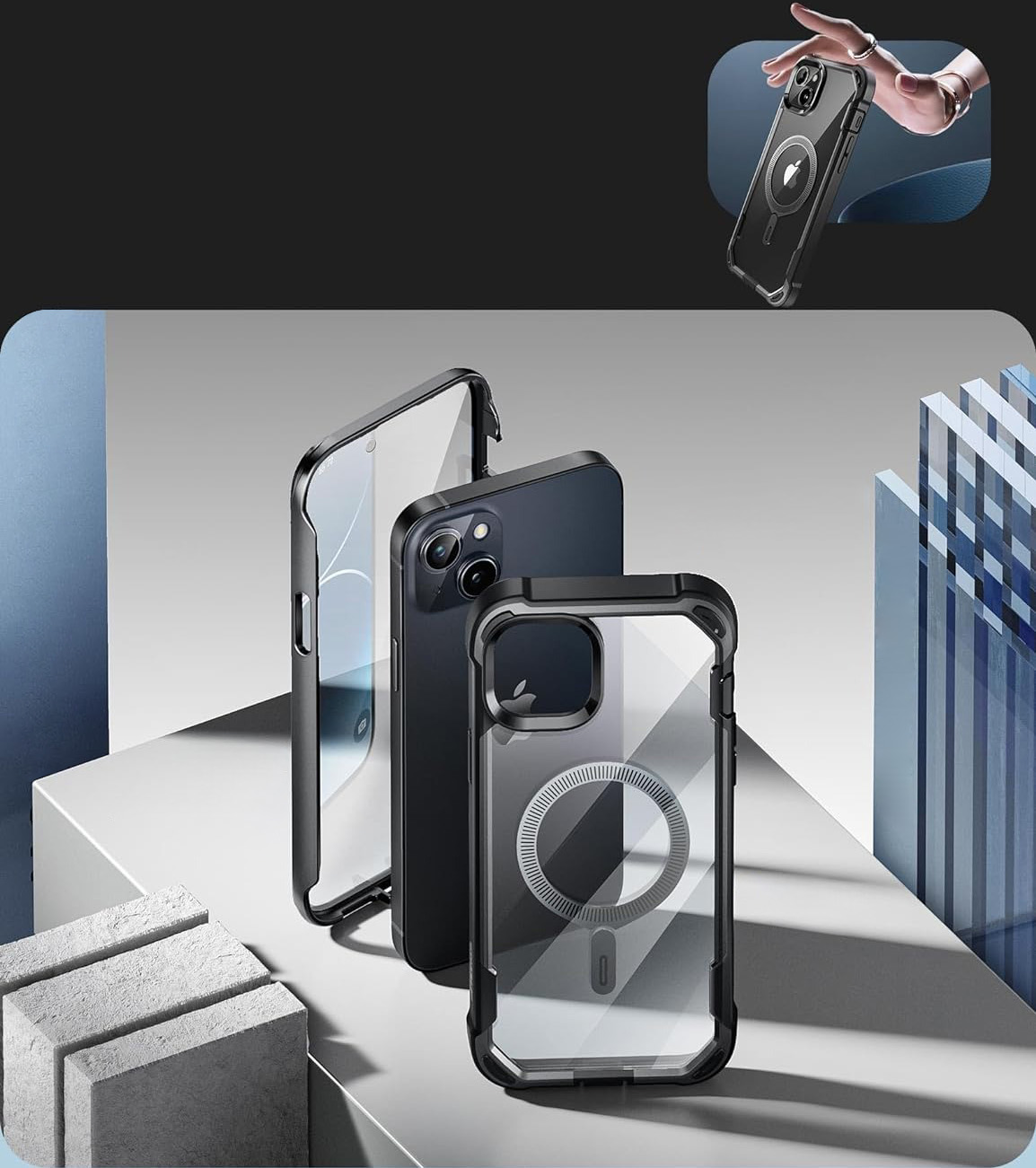 Hülle Supcase i-Blason Ares Mag mit MagSafe für iPhone 15, Schwarz