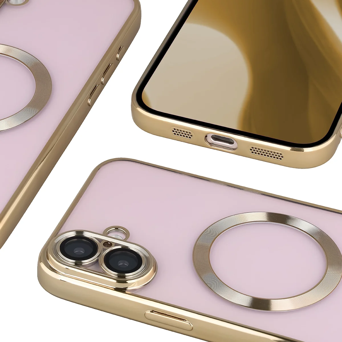 Metaliczna ramka, podniesione krawędzie i zintegrowane osłony w etui Bizon Case GuardO do Apple iPhone 16 Plus