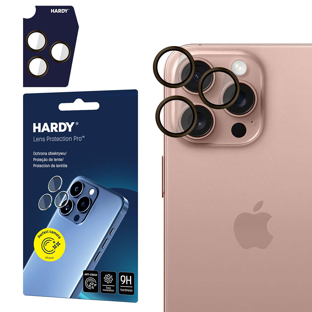 Osłony na aparat 3mk HARDY Lens Protection Pro 1 zestaw dla Apple iPhone 16 Pro Max<<br>Apple iPhone 16 Pro, różowobrązowe