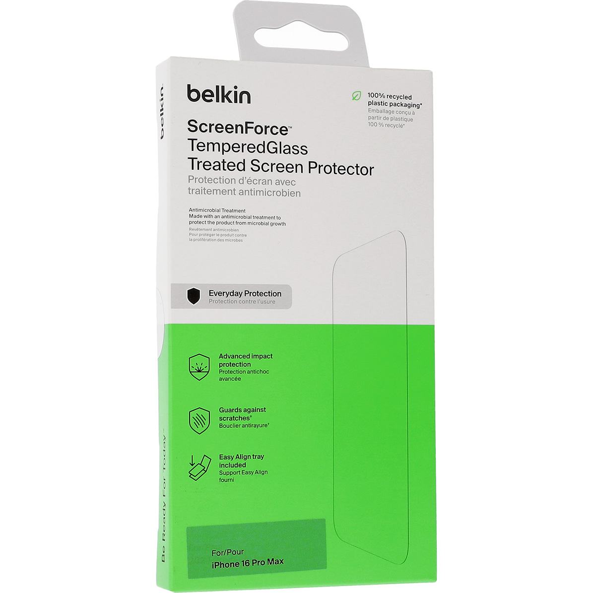 Oryginalne szkło hartowane firmy Belkin z serii ScreenForce TemperedGlass AntiMicrobial Treated dla iPhone 16 Pro Max