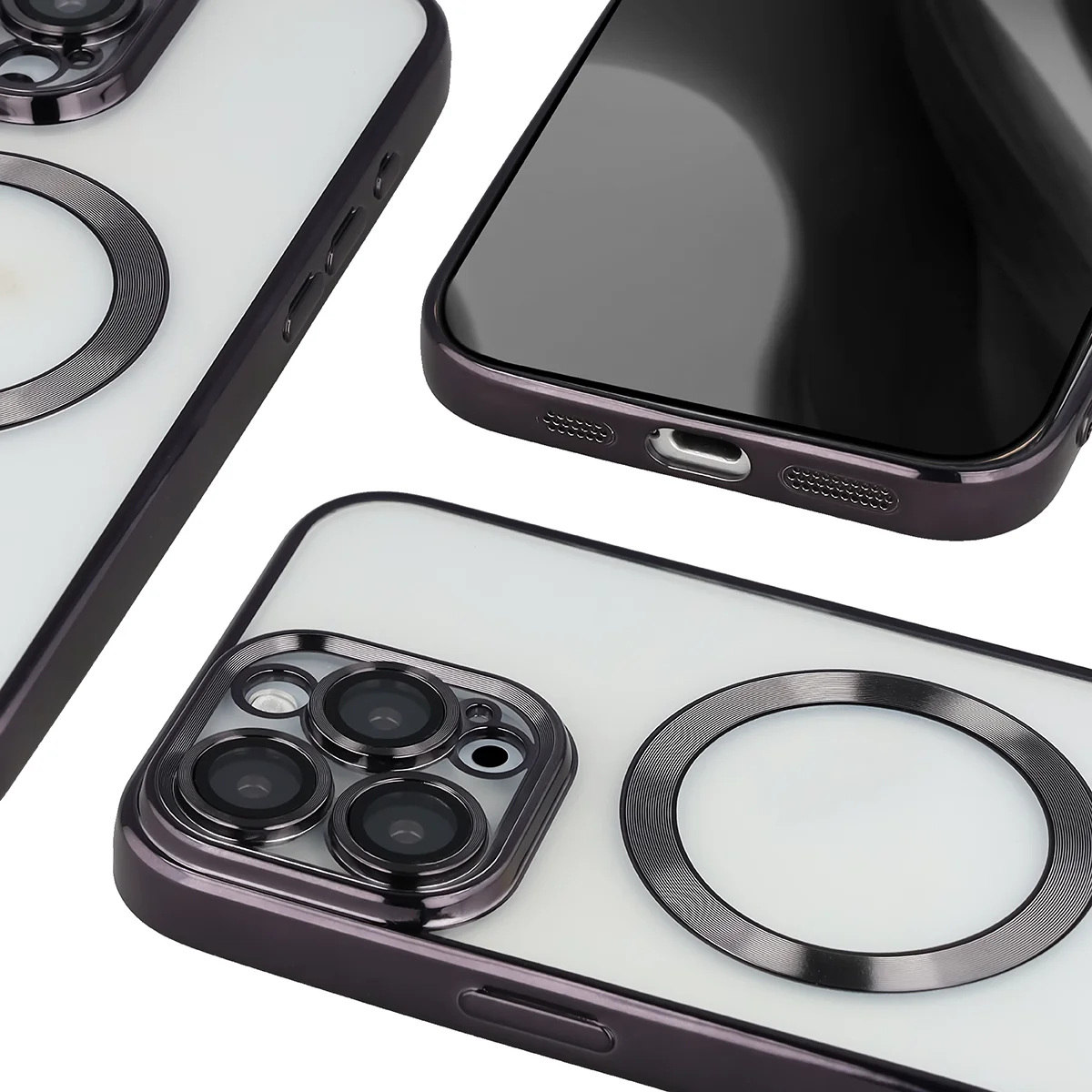 Metaliczna ramka, podniesione krawędzie i zintegrowane osłony w etui Bizon Case GuardO do Apple iPhone 16 Pro Max