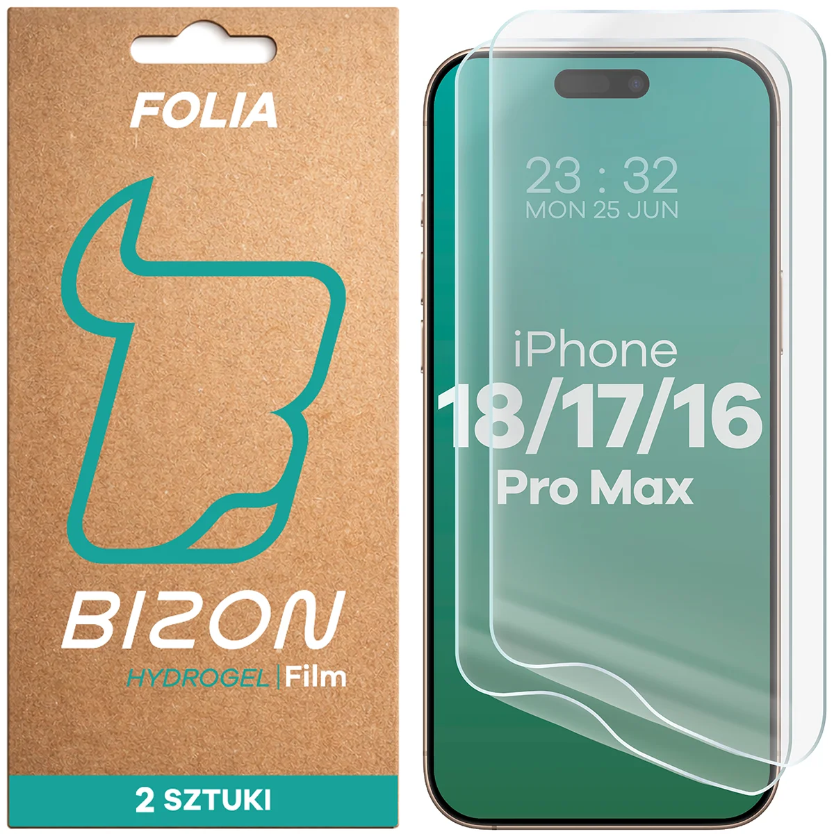 Folia hydrożelowa na ekran Bizon Film Hydrogel Front Duo do 18 Pro Max / 17 Pro Max / 16 Pro Max, 2 sztuki