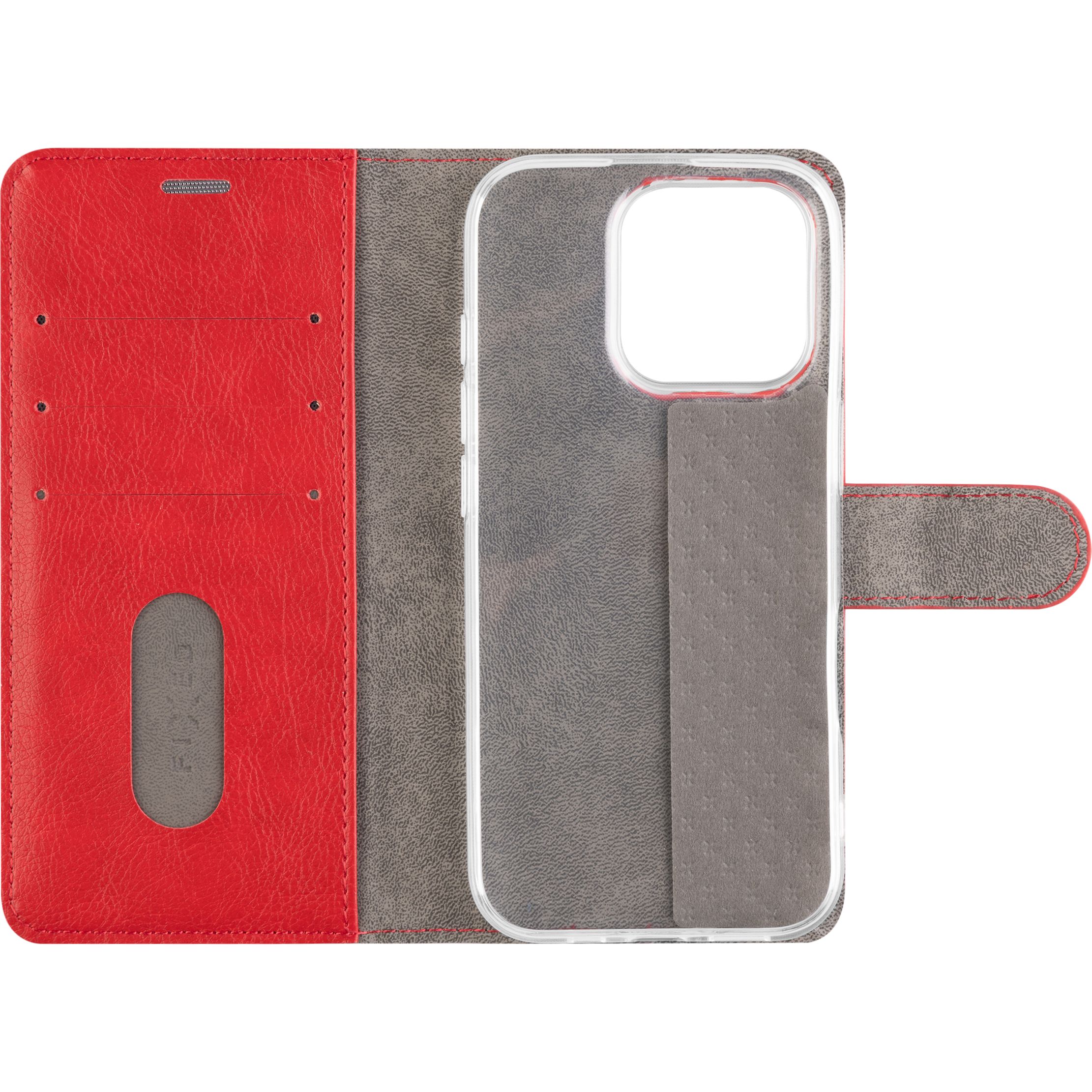 Etui z klapką, zamykane Fixed Opus do Apple iPhone 16 Pro Max, czerwone. Wykonane ze skóry ekologicznej.