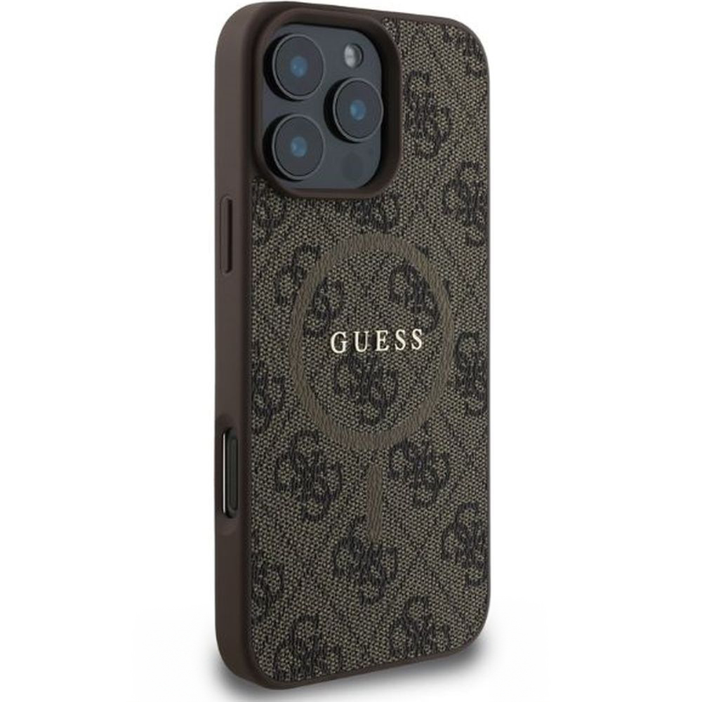Etui Guess Hardcase 4G Ring Classic Logo MagSafe do Apple iPhone 16 Pro Max, brązowe