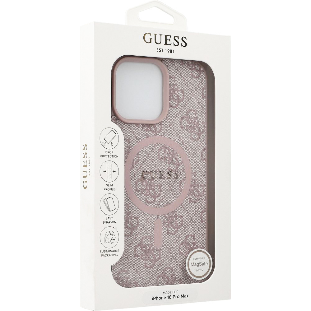 Etui Guess Hardcase 4G Ring Classic Logo MagSafe do Apple iPhone 16 Pro Max, różowe