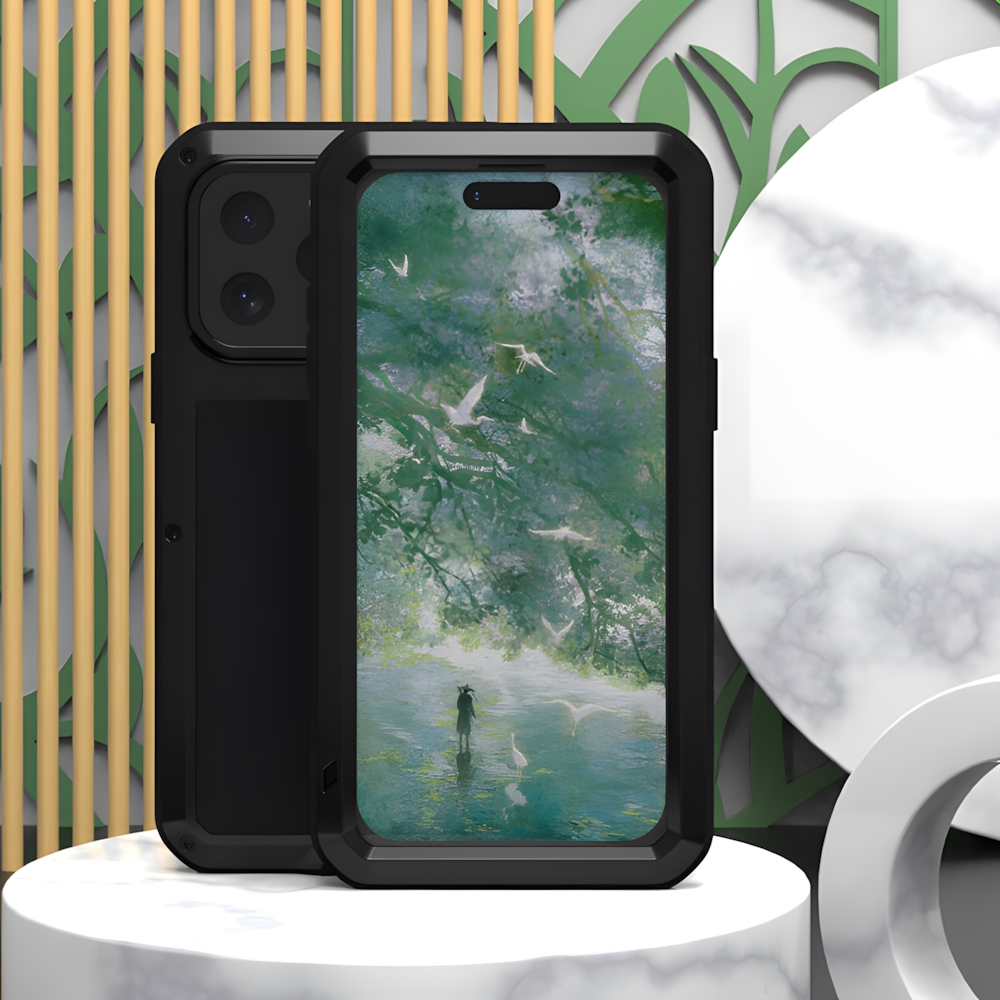 Etui Pancerne + szkło LOVE MEI Powerful do Apple iPhone 16 Pro Max, czarne