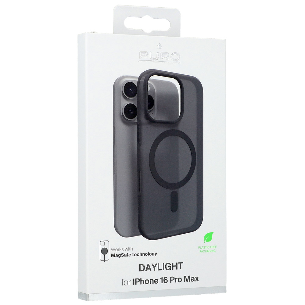 Etui Puro Daylight Mag do MagSafe do Apple iPhone 16 Pro Max, czarne półprzezroczyste.