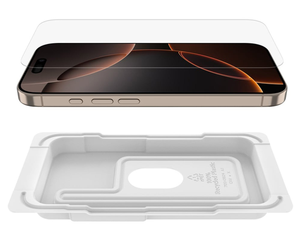 Oryginalne szkło hartowane firmy Belkin z serii ScreenForce InvisiGlass AntiMicrobial Treated dla iPhone 16 Pro