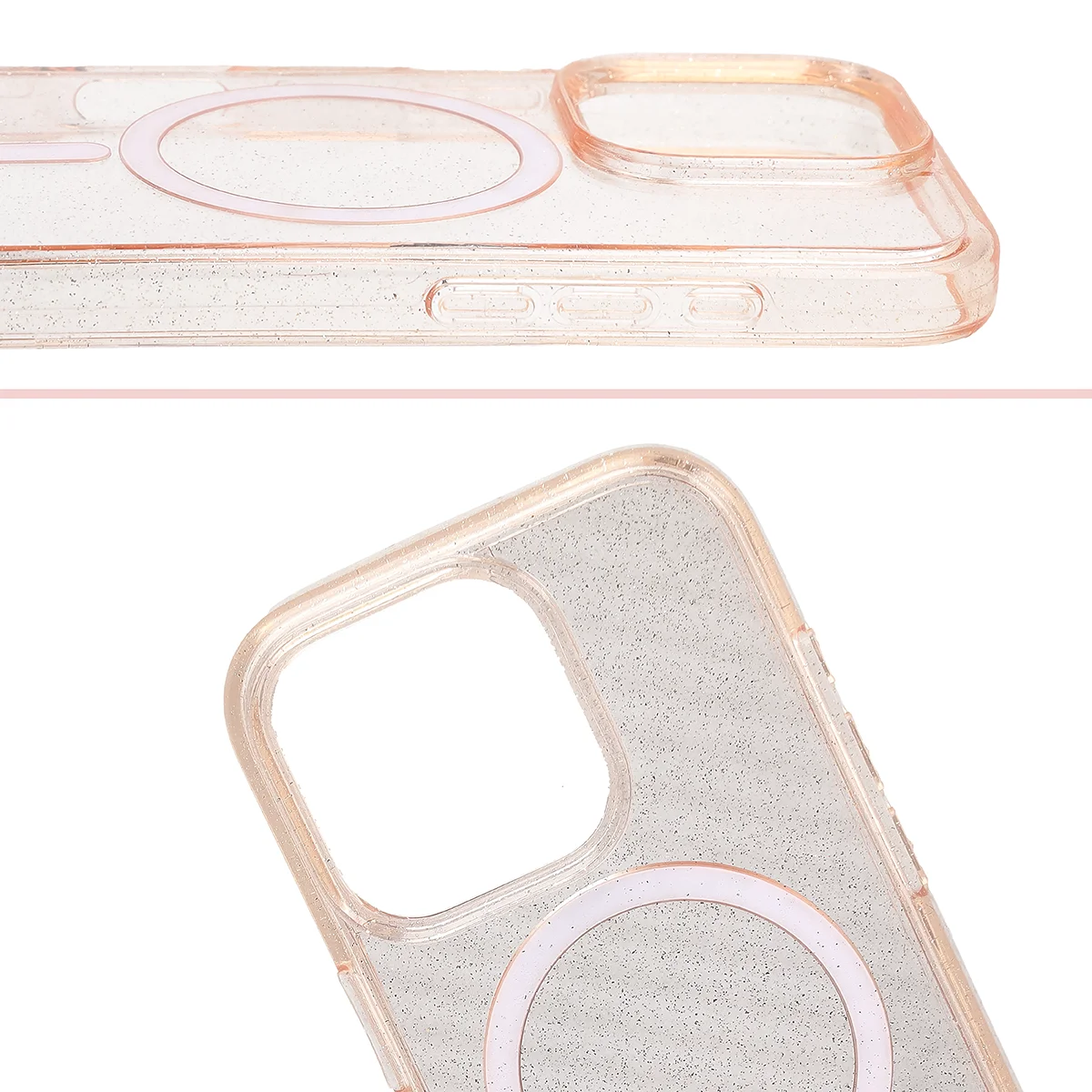 Podwyższone krawędzie aparatu i duże wycięcie w etui Bizon Case SparklO do Apple iPhone 16 Pro